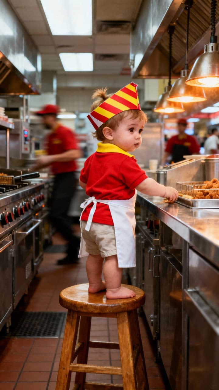 Baby Fast Food Worker Takes Charge