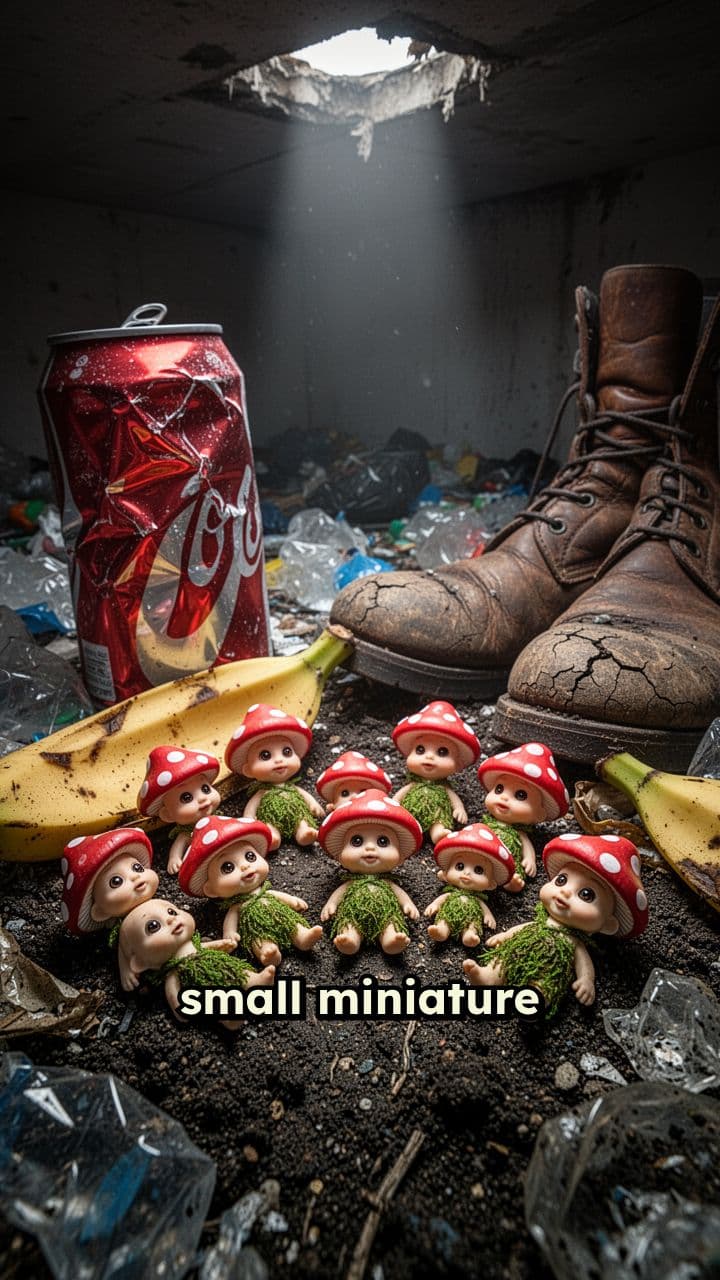 Miniature Mushroom Humans in Garbage