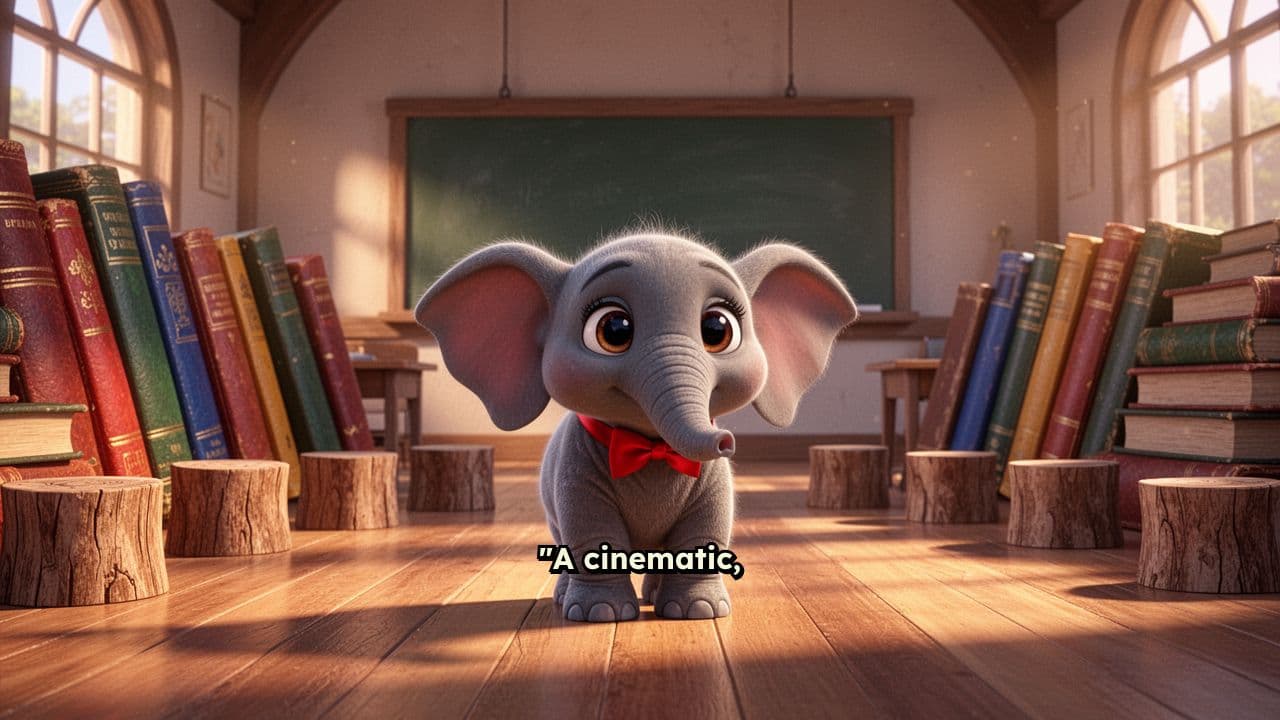 Baby Elephant Teacher in Sunlit Classroom