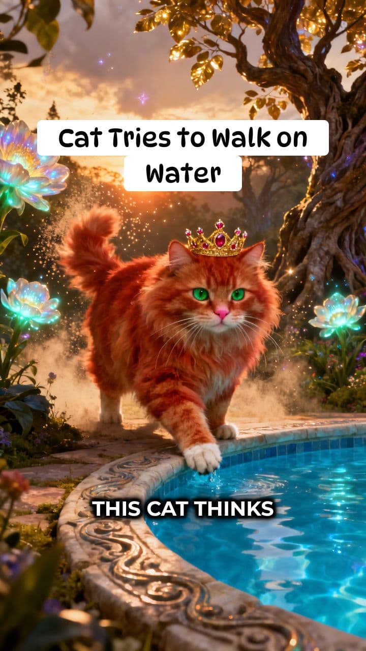 Cat Tries to Walk on Water in Pool 😹🏊 | Funny Cat Shorts