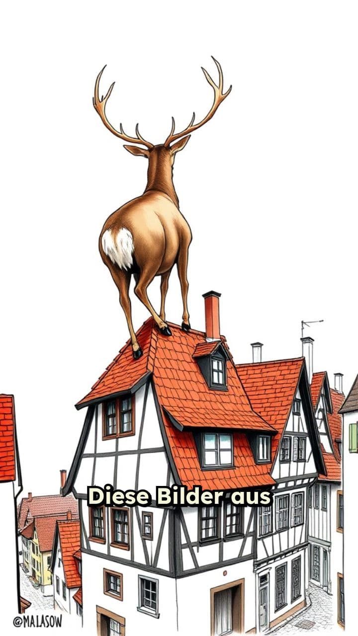 Hirsch flüchtet über Schmalkaldens Dächer
