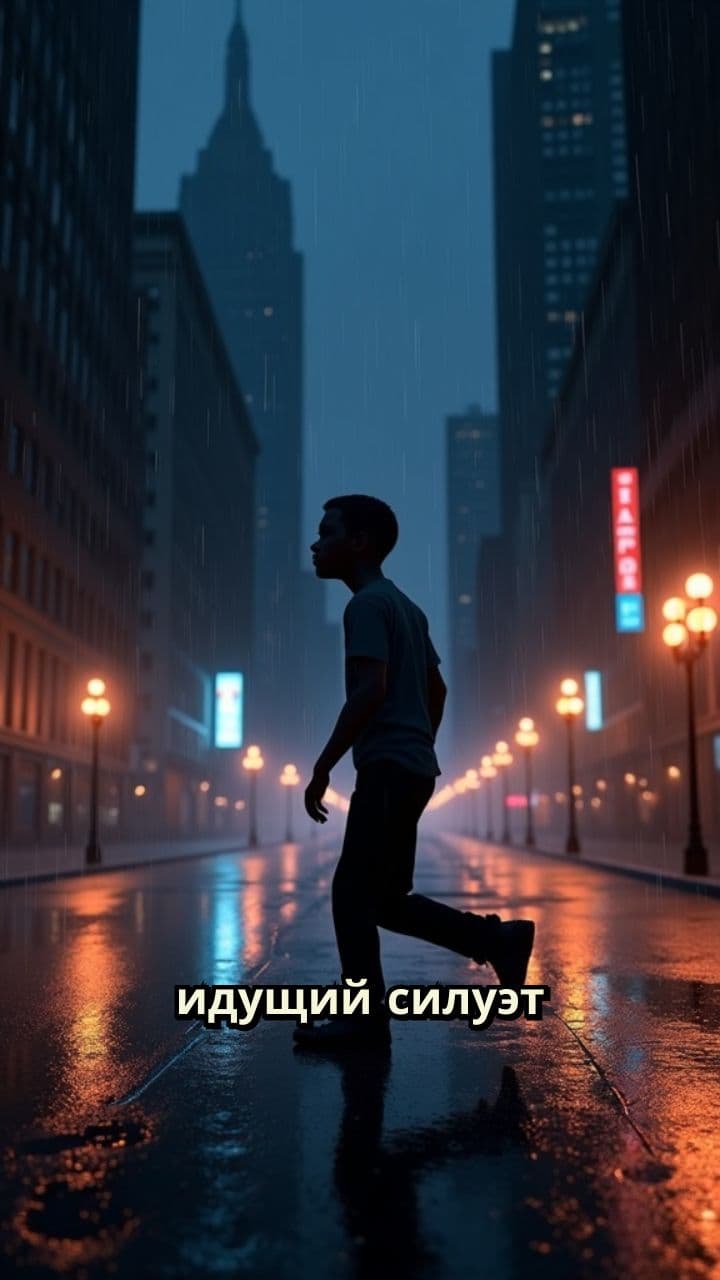 Силуэт в дождливом ночном городе