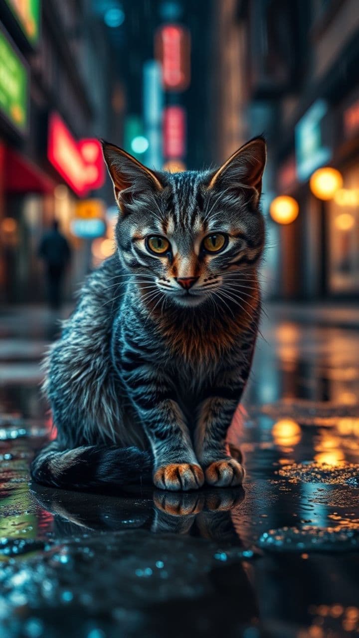 Neon Rain Cat