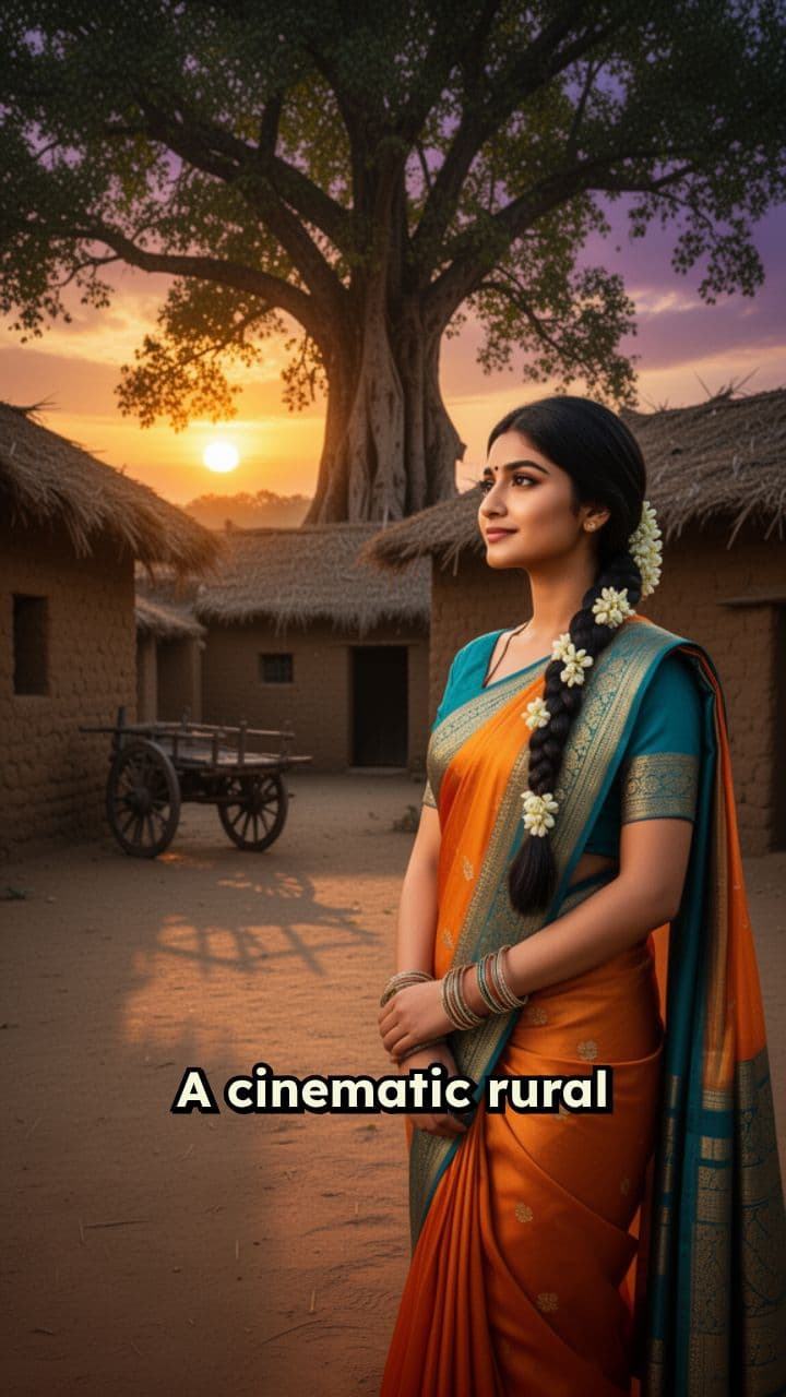 Golden Hour Village Saree Scene