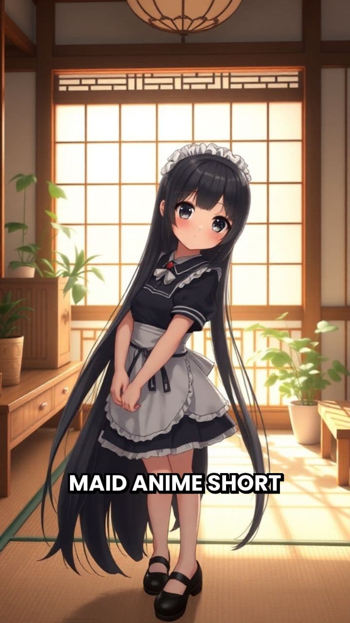 Maid with Long Black Hair and Tongue Out
