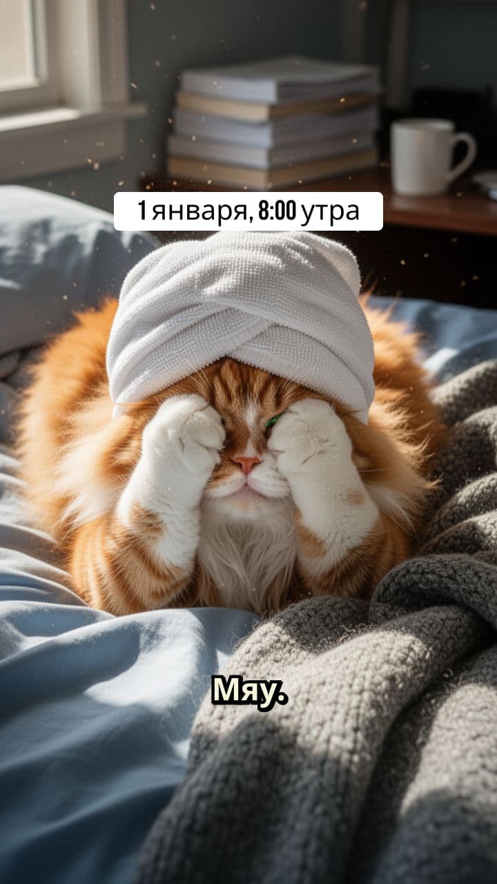 Новогоднее похмелье пушистого кота