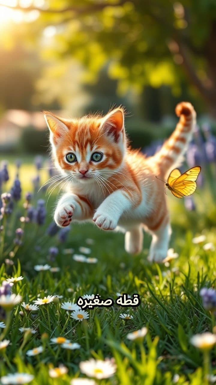 قطة صغيرة تلعب في الحديقة