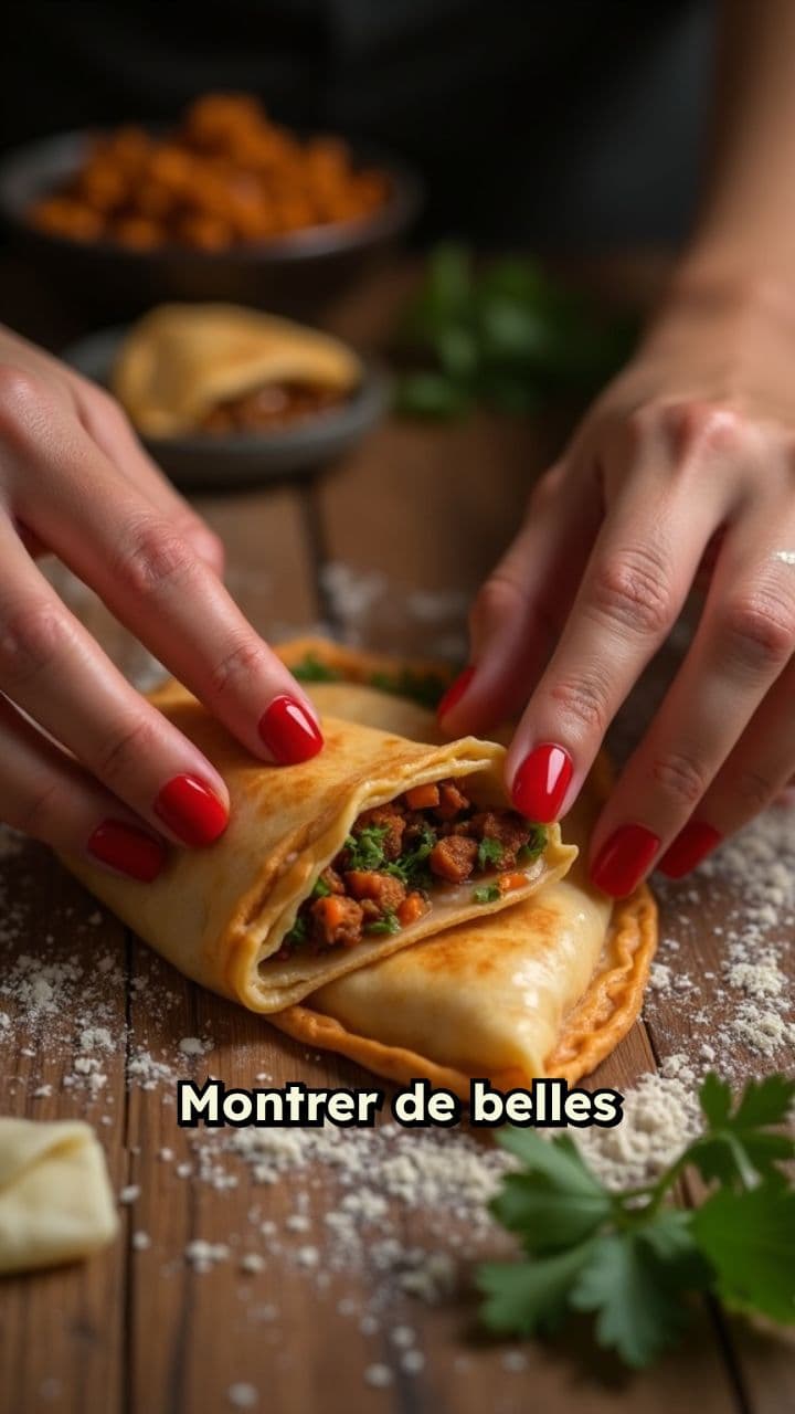 Mains élégantes pliant des samoussas