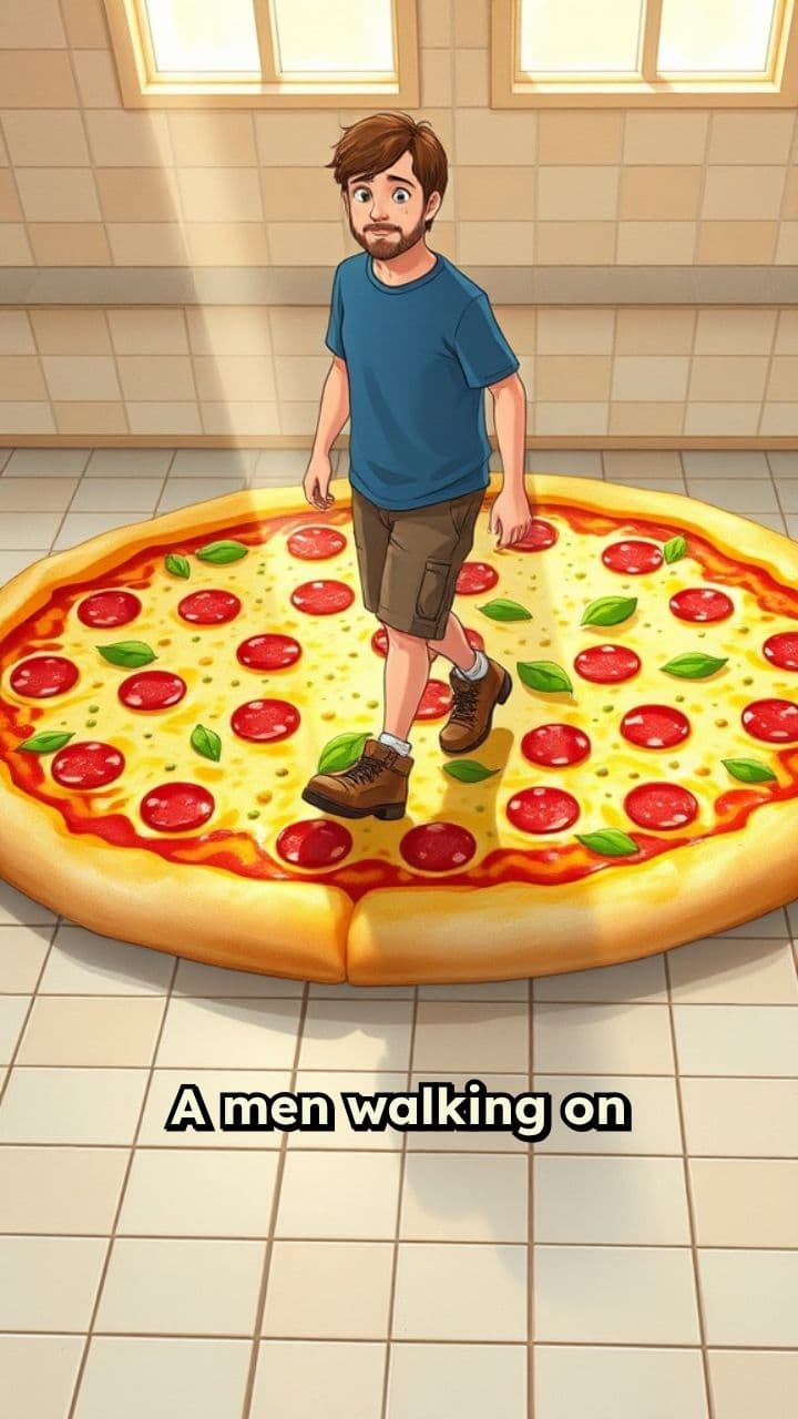 Man Walking on Pizza