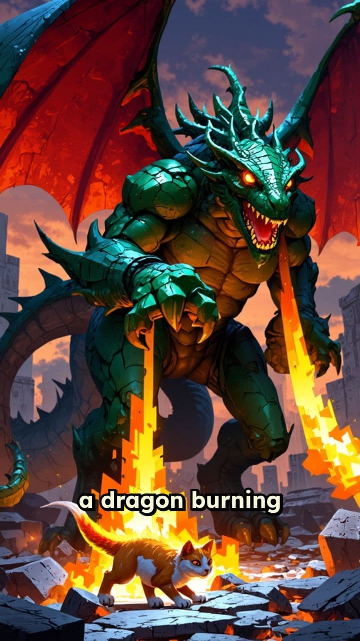 Dragon's Fiery Encounter with a Cat