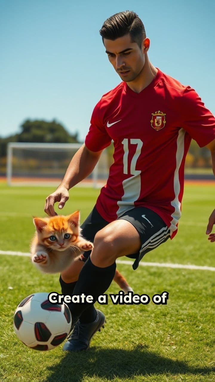 Kitten Plays Football with Ronaldo