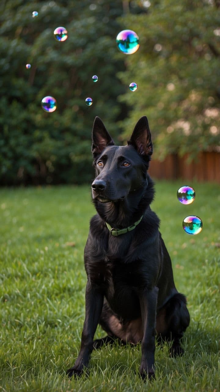Bubble-Chasing Dutch Shepherd