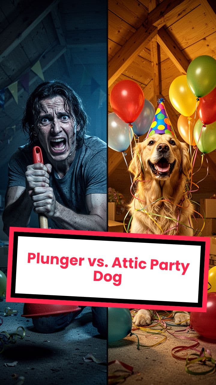 Plunger vs. Attic Party Dog