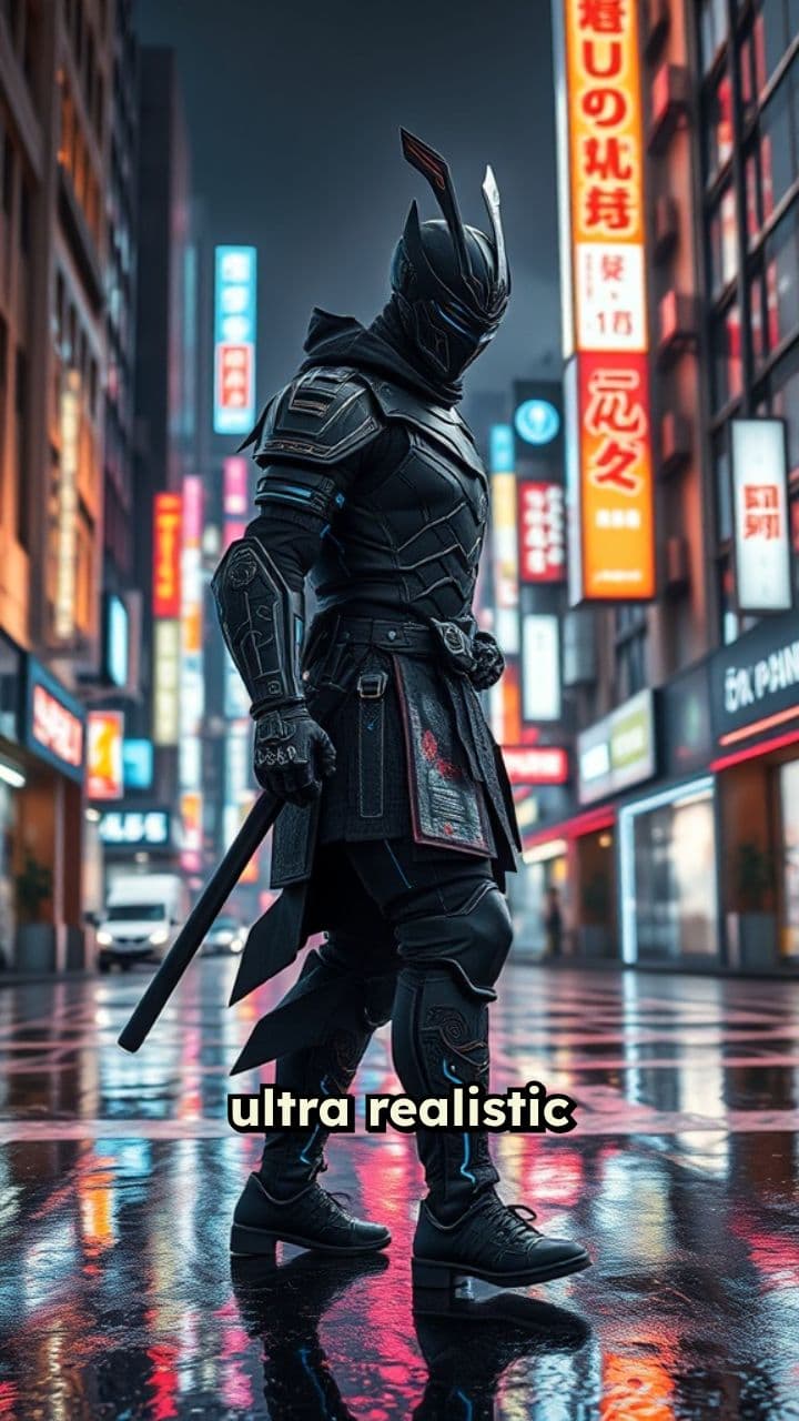 Cyber Samurai in Neon Night