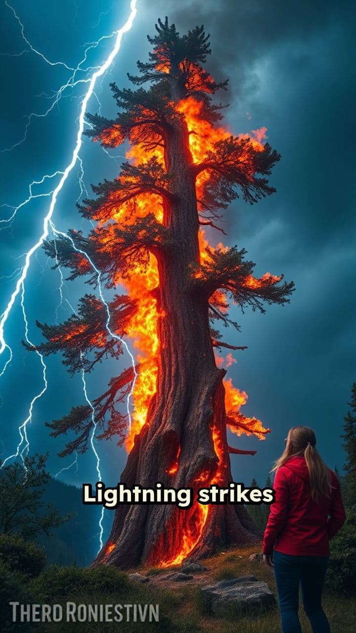 Lightning Ignites Tree Near Hikers