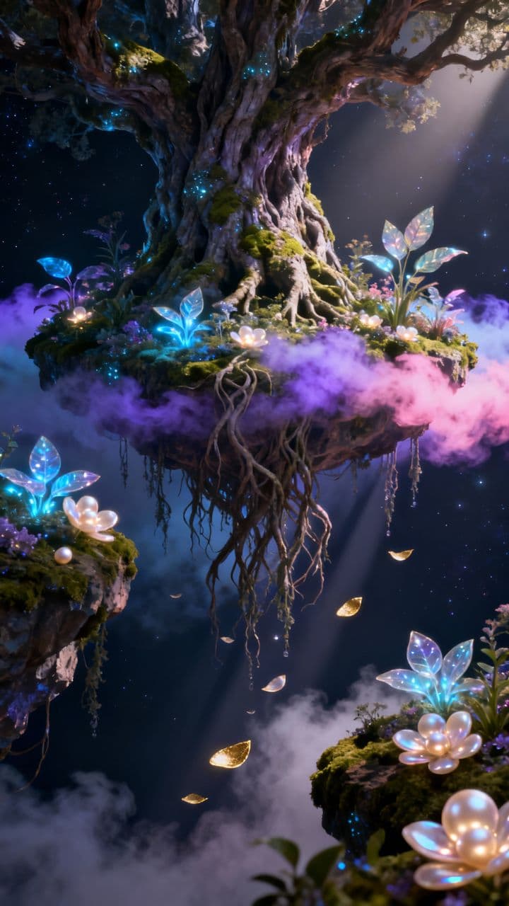 Ethereal Garden of Floating Roots