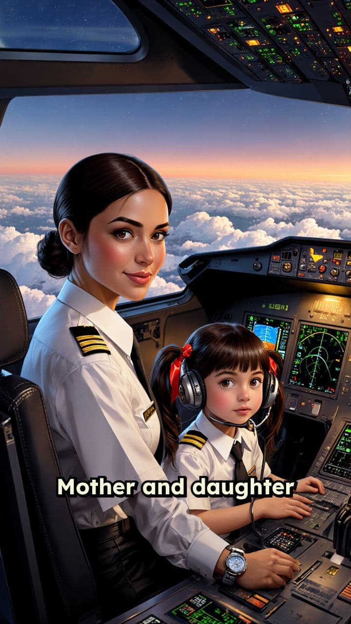 Mother and Daughter on an Airplane