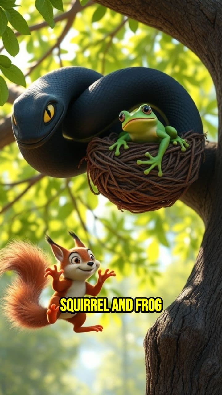 Squirrel and Frog vs. Black Snake