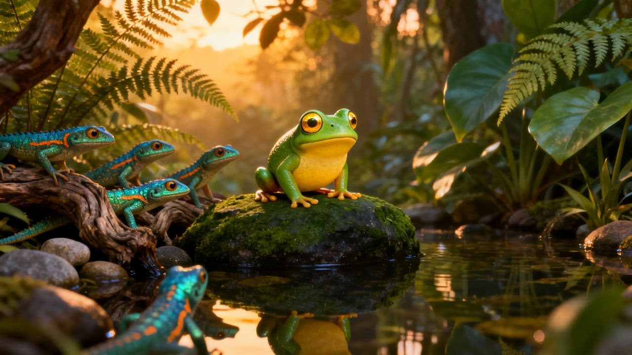 Frog vs. Jungle Lizards at Dusk