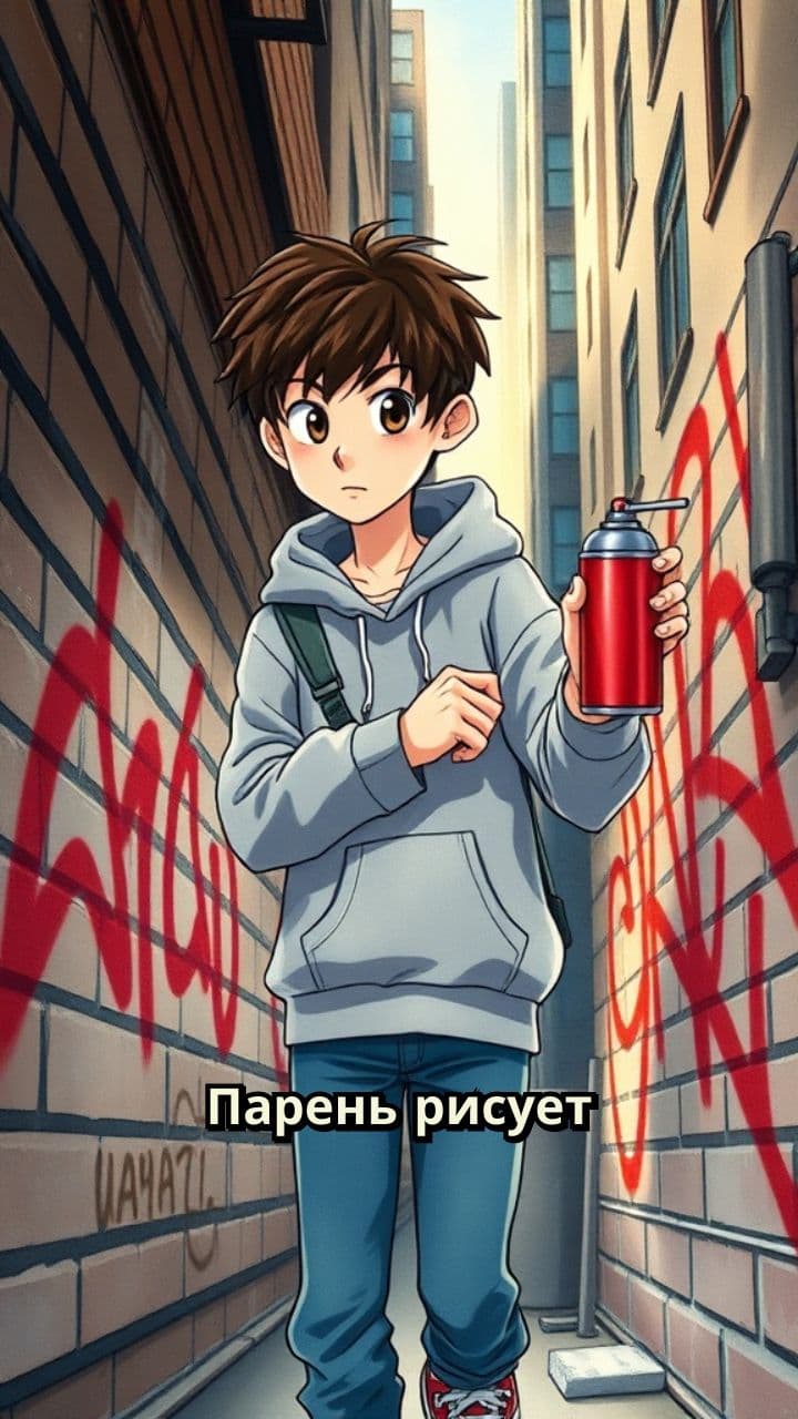 Граффити на фоне нью-йоркского здания