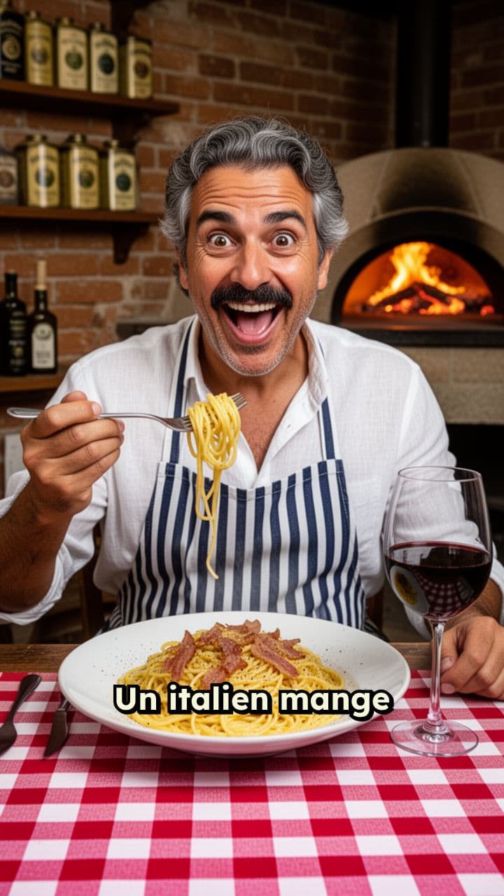 An Italian Enjoys Pasta in a Pizzeria