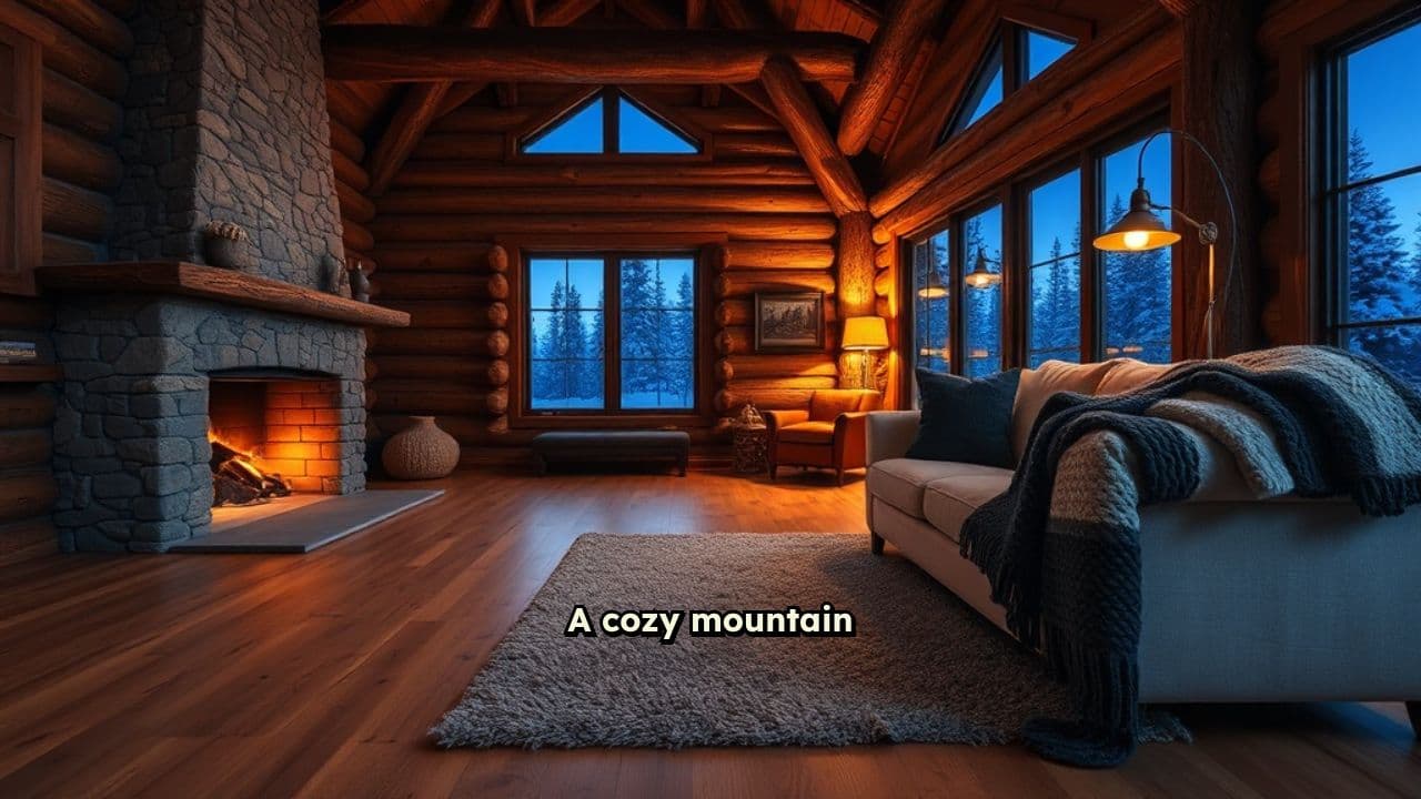Cozy Cabin Winter Fireside View