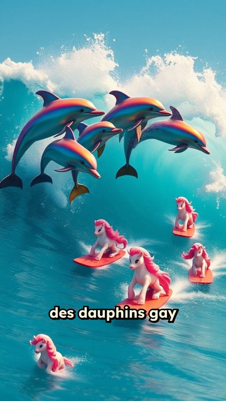 Dauphins LGBT surfant avec des poneys