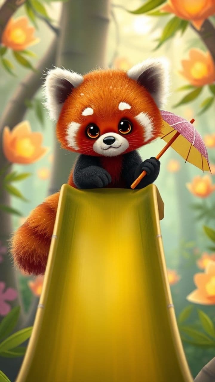 Baby Red Panda's Bamboo Slide Adventure