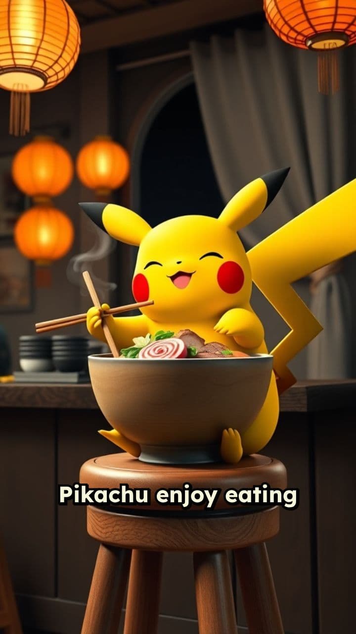 Pikachu Eating Ramen Pixel Art