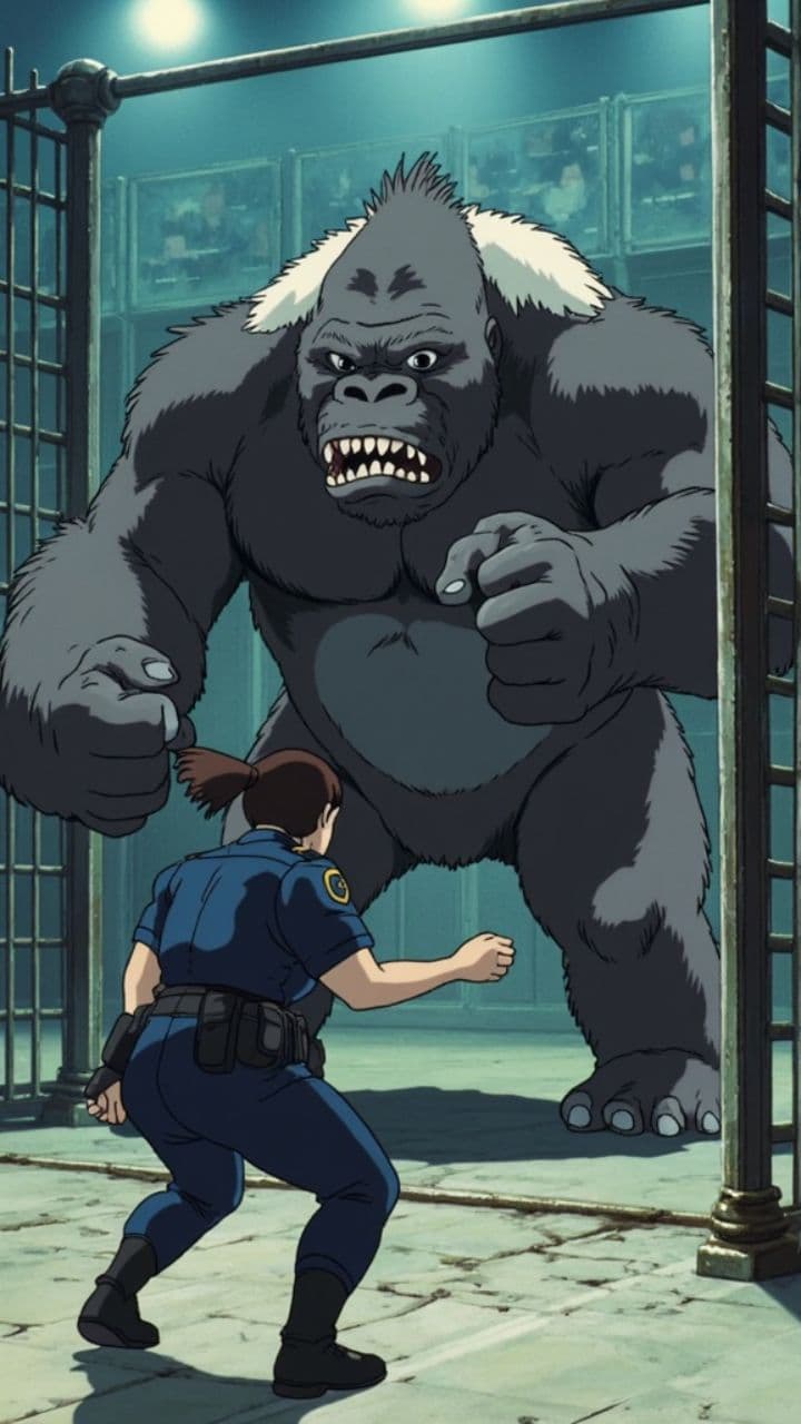 Gorilla vs. Policewoman in Cage Fight