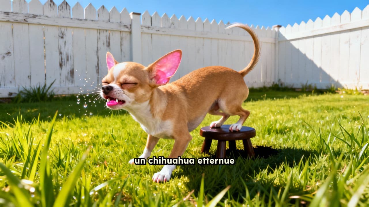 Chihuahua éternue et fait caca