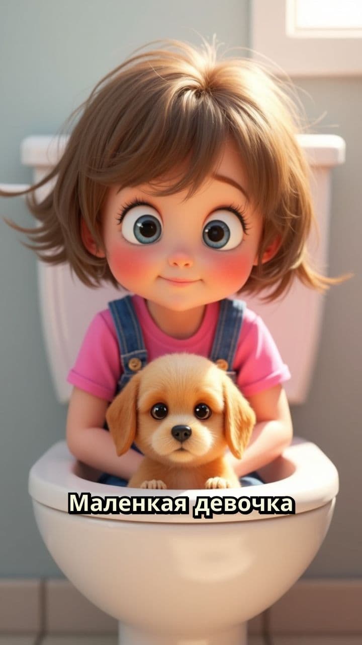 Девочка и собачка в унитазе