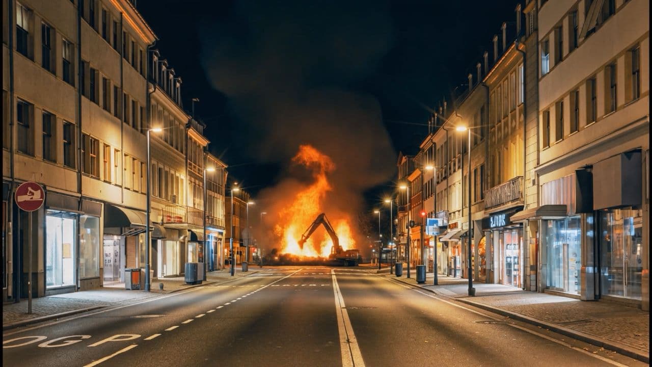 Burning Excavator News Background