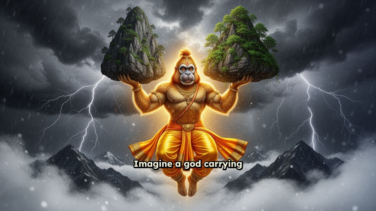 Hanuman Carries the Sanjeevani Mountain