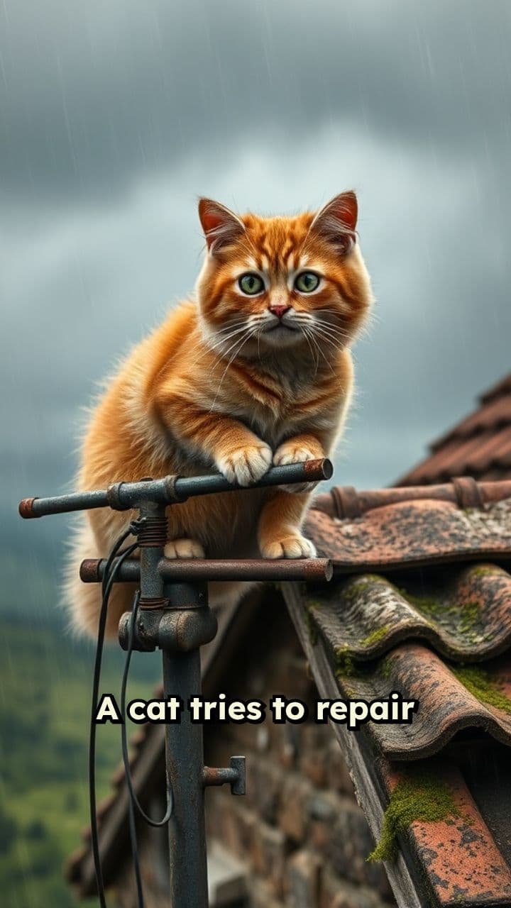 A Cat's Antenna Repair in the Rain