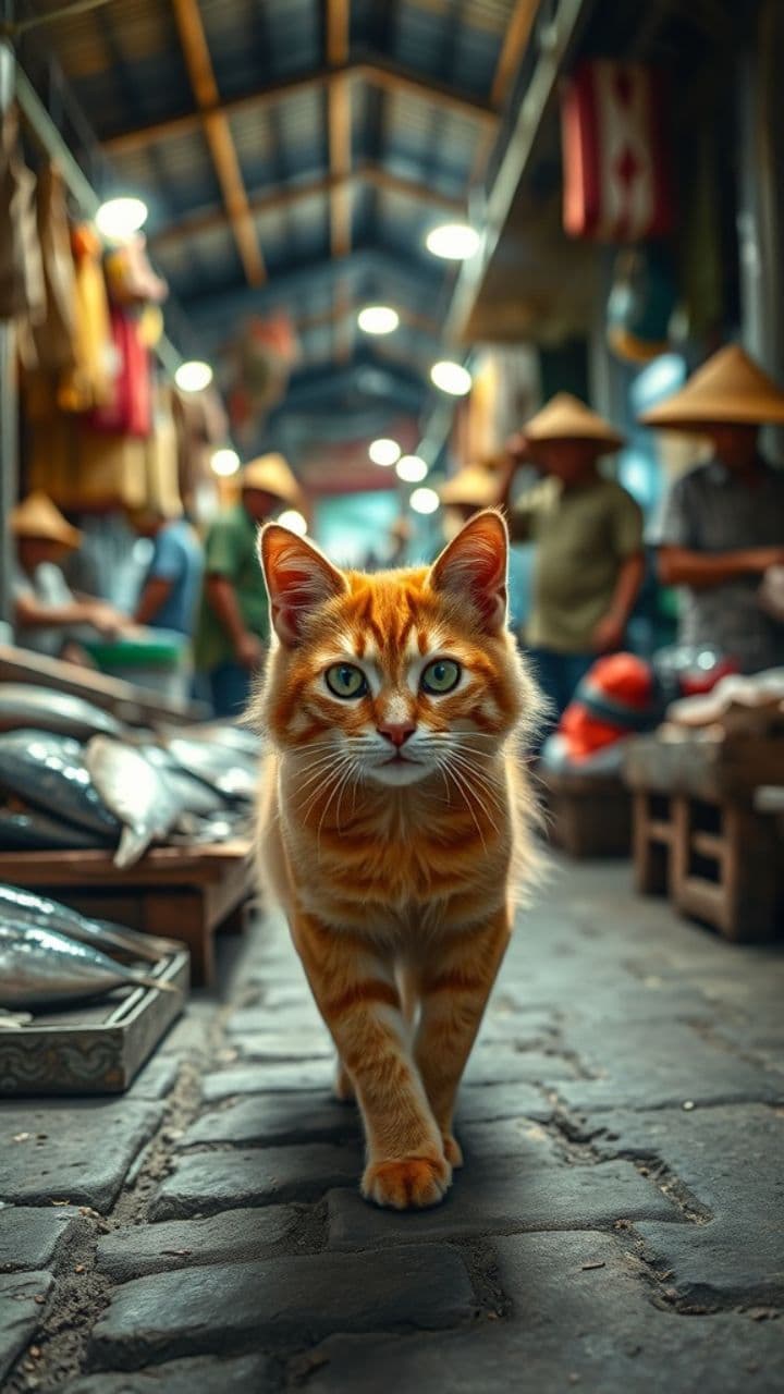 Orange Cat at Indonesian Fish Market