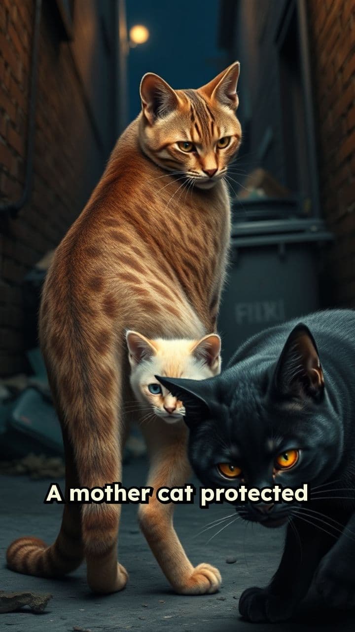 Mother Cat Defends Her Kitten