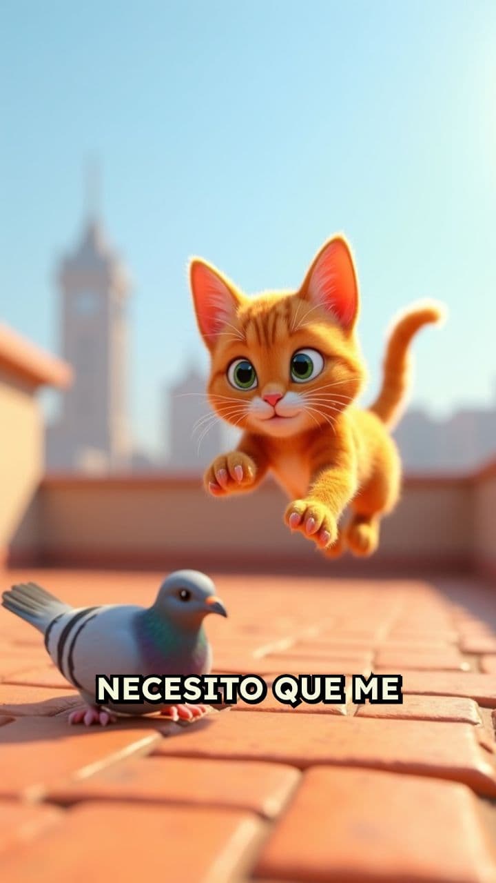 El gato y la paloma en el tejado