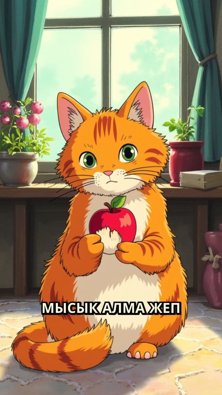 Мысык алма жеп жатр
