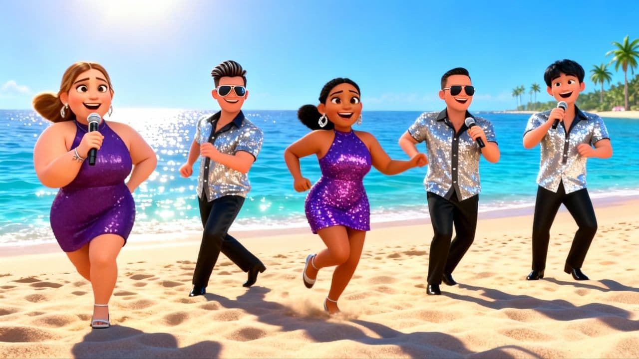 Bailando y cantando en la playa