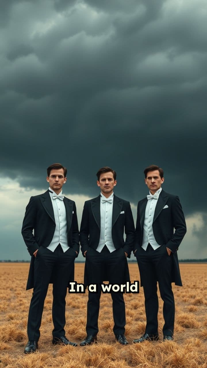 Men in White Tie and Tails in a Tornado