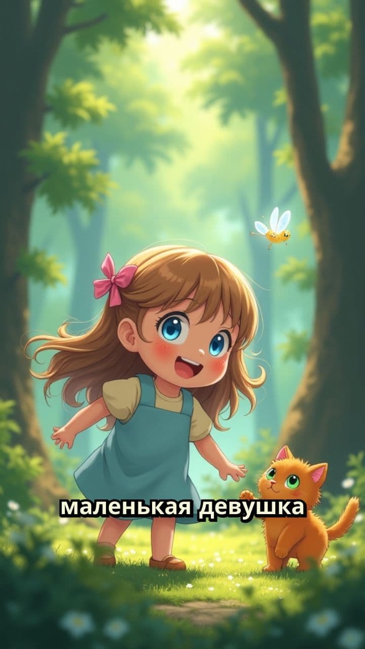 Девочка, кот и фея в лесу