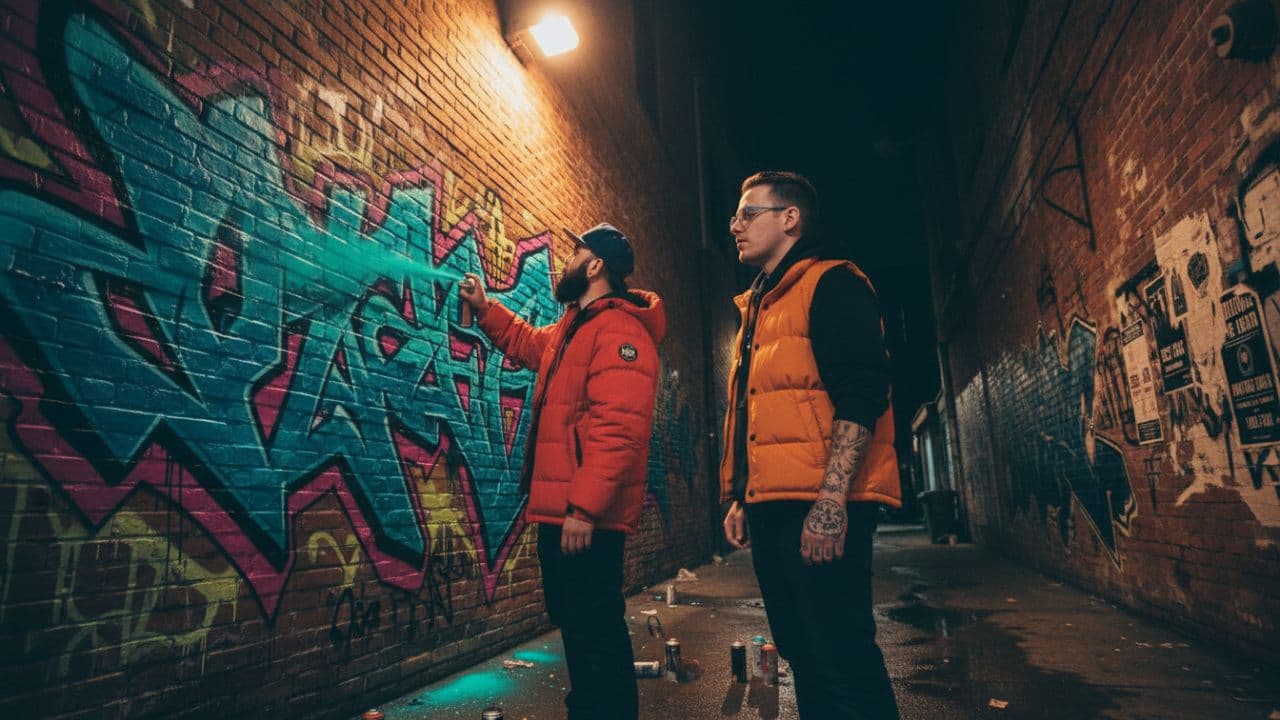 Graffiti “Manténlo real” con mi amigo