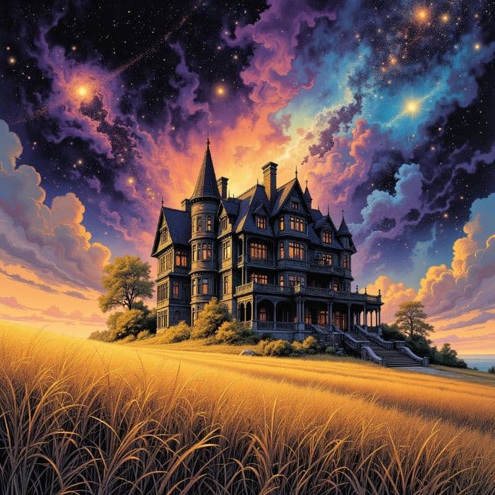 Cosmic Country Mansion with Golden Streets