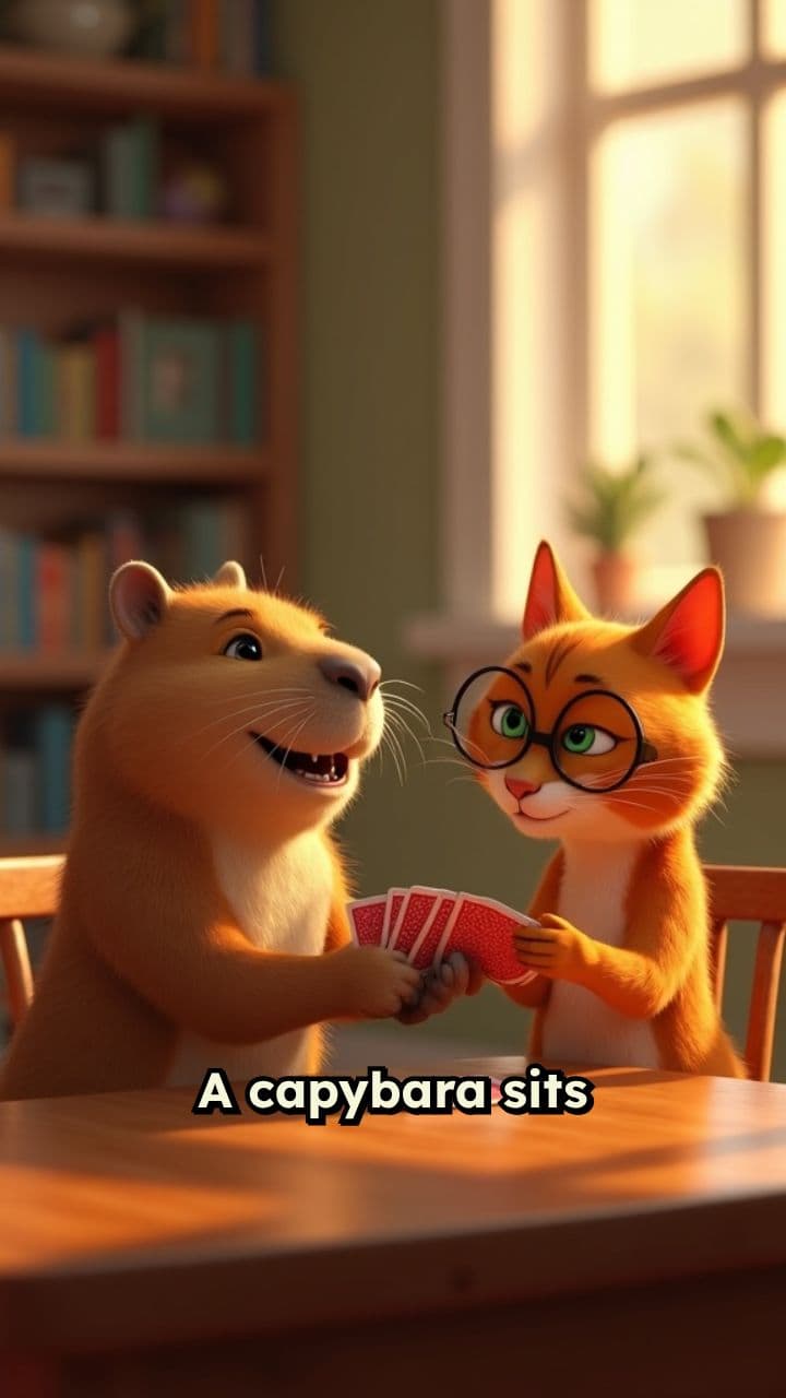 Capybara's Card Game with Sassy Cat Teacher