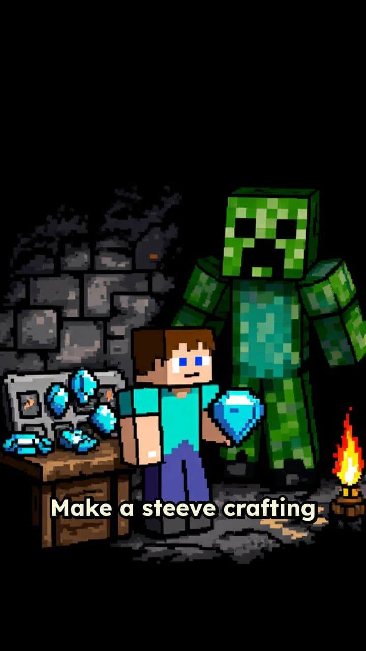 Creeper Attack on Diamond Crafting Steve