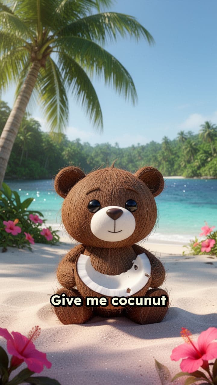 Coconut Teddy Bear Eats Coconut Animated Video