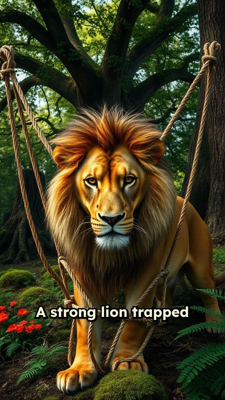 Lion Caught in a Net