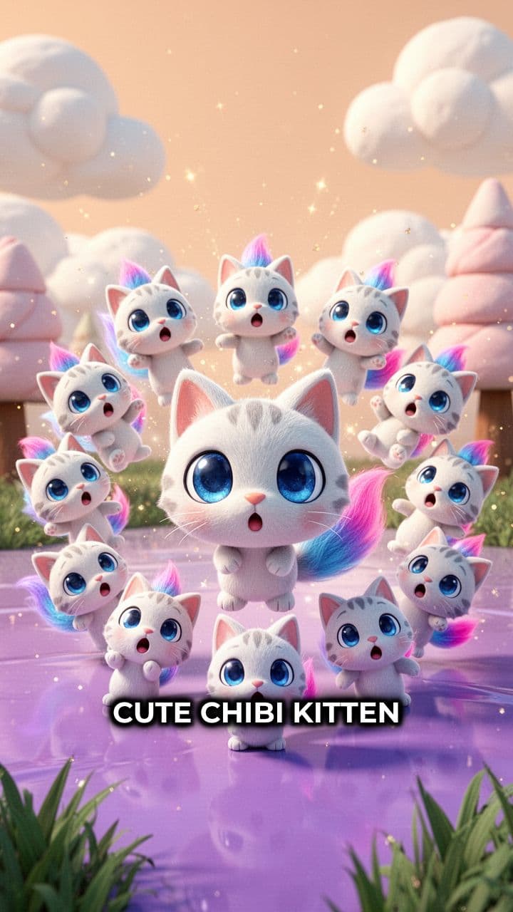 Neon Chibi Kitten Multiplication Loop