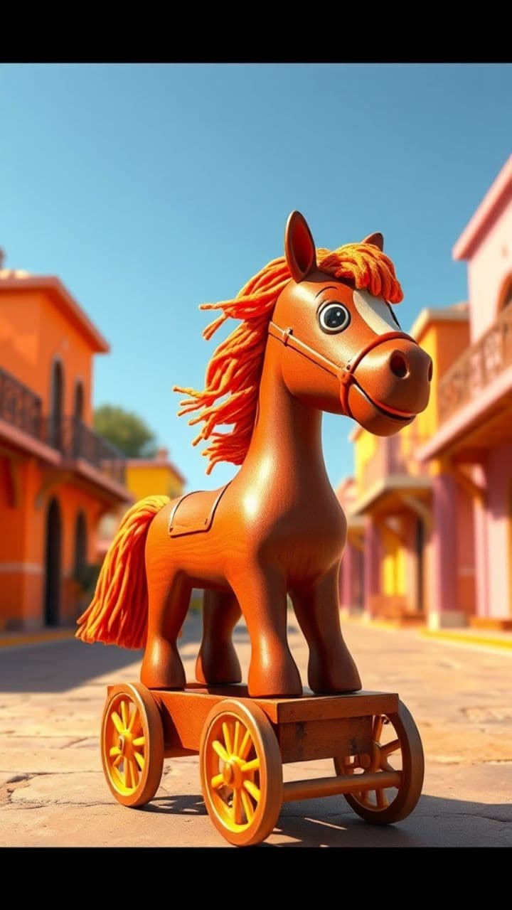 लकड़ी की गाड़ी का दौड़ता घोड़ा